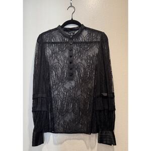 Moda International Victoria’s Secret Size Medium Black Sheer Lace Blouse Top Y2K